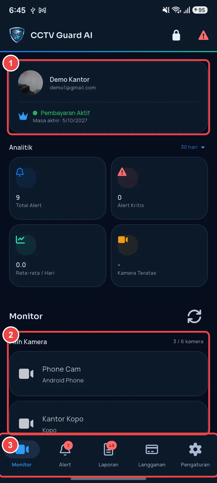 Main Monitor screen