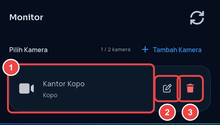 Camera saved in the list