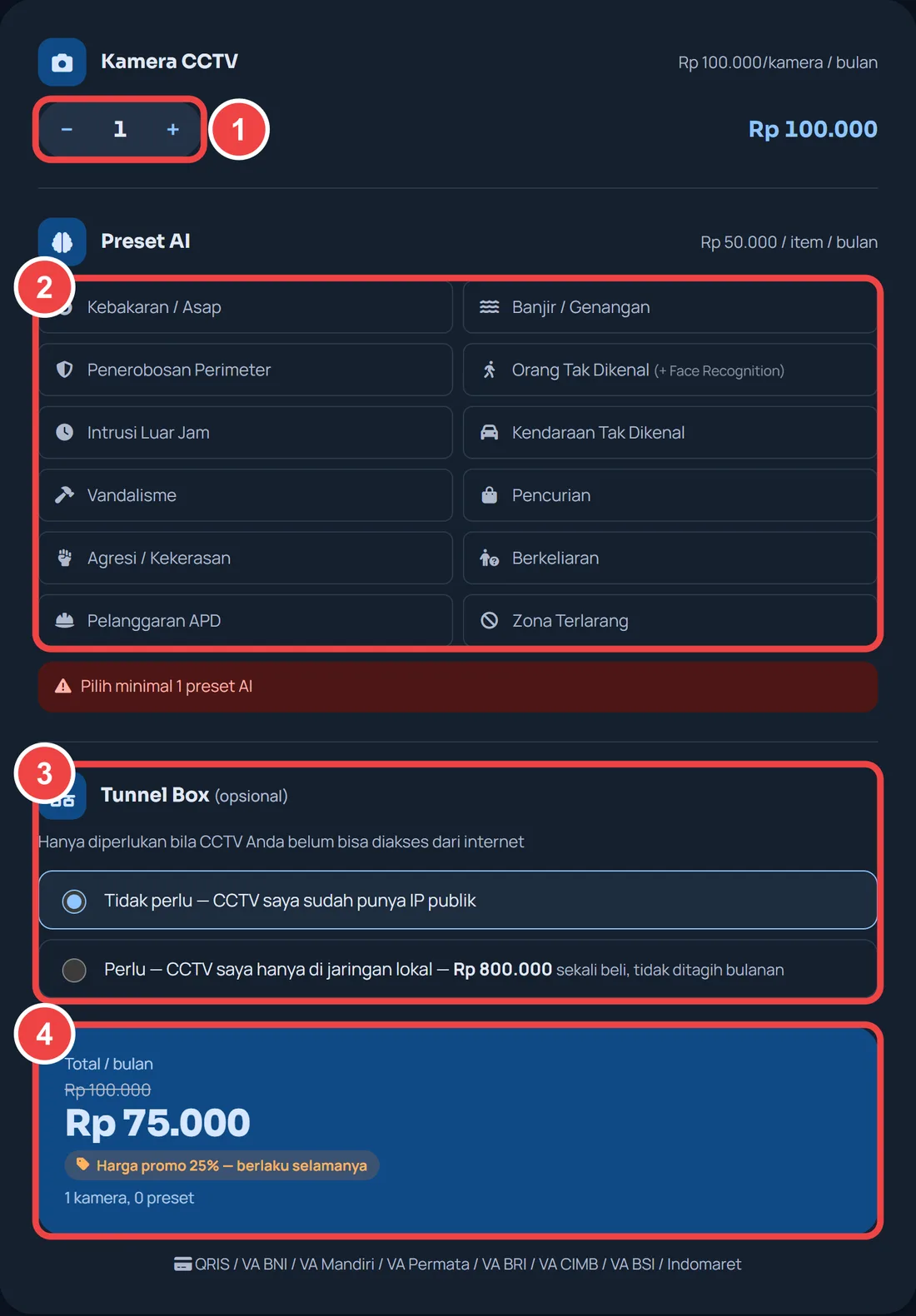Plan calculator on the website